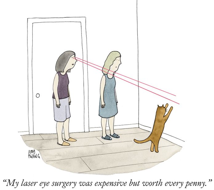 woman uses her "laser eye surgery" to entertain the cat