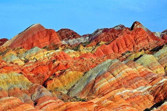 ZHANGYE, CHINA -Â?Â? JULY 27: Danxia landform on July 27, 2013 in Zhangye, China. Danxia landform is formed from red sandstones and conglomerates of largely Cretaceous age.