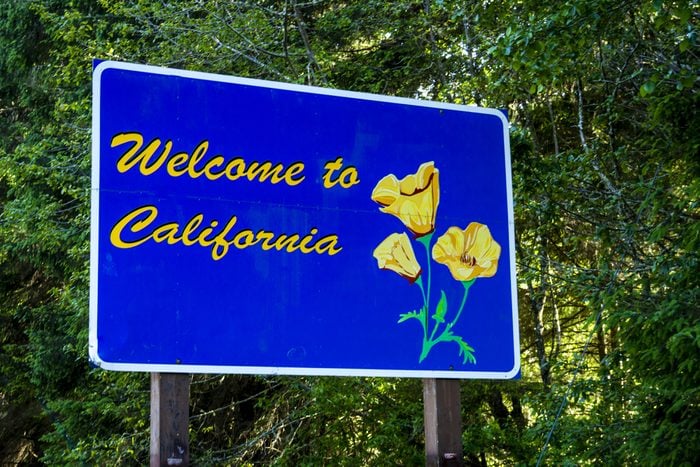 Welcome to California state sign on highway upon entering state border of California