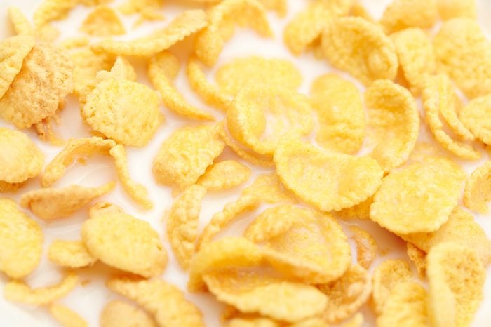 Close-up of a corn flakes with milk