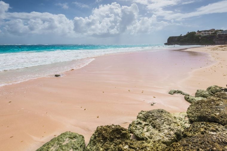 Tropical beach on the Caribbean island - Crane Beach, Barbados. The beach has been named as one of the ten best beaches in the world and it has the pink-tinged sands.