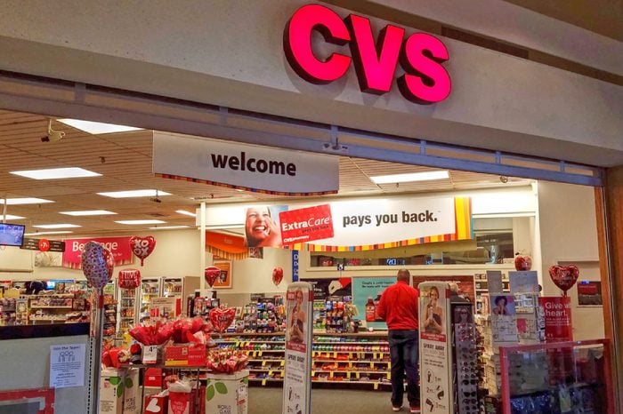 HDR image, CVS pharmacy drug store entrance, shopping mall - Woburn, Massachusetts USA - February 14, 2018