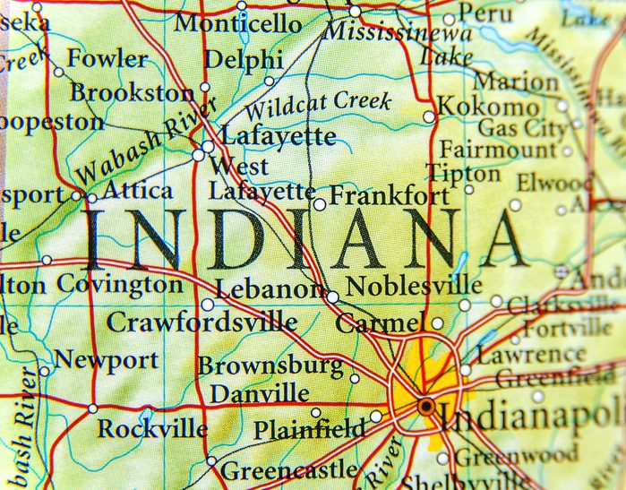 Geographic map of Indiana close