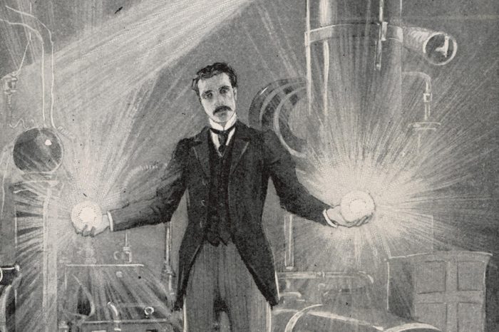 Nikola Tesla (1856-1943) Croatian Inventor Holding Balls of Flame in His Bare Hands