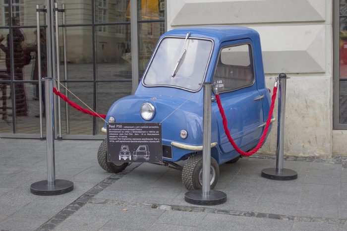 Lviv, Ukraine - October 5: Limited edition series. The smallest car in the world Peel P50, on October 5, 2016 in Lviv, Ukraine.