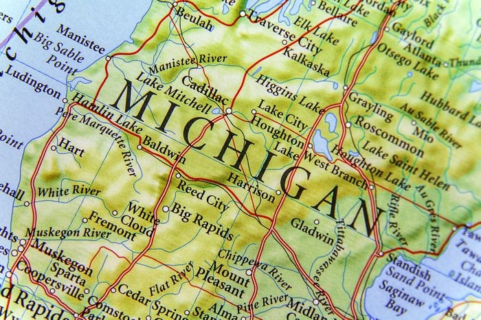 Geographic map of Michigan close
