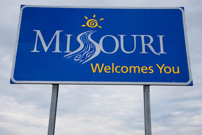 "Welcome to Missouri"" sign off US Route 67 near Alton, Il. And Clark Bridge 