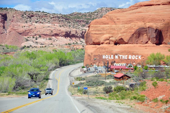 MOAB, UTAH, USA - APRIL 19, 2014 : Hole N" The Rock, a most unique home, carved out of a huge rock. This historic 5,000 square foot home and unusual gift shop and trading post are open all year.