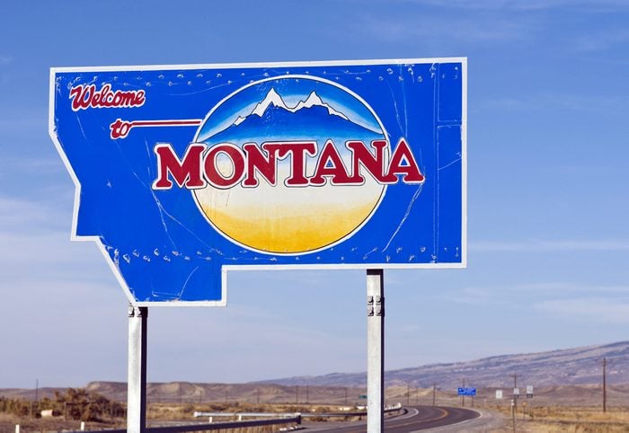 The welcome sign at the Montana state line.