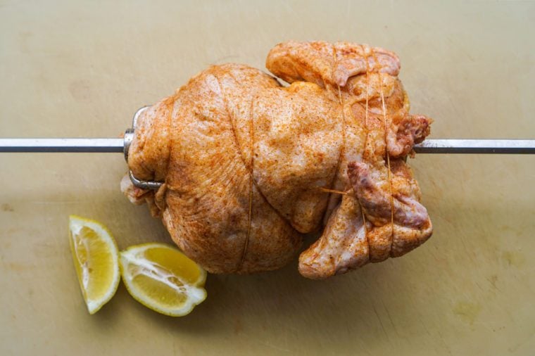 rotisserie chicken on the grill/preparation