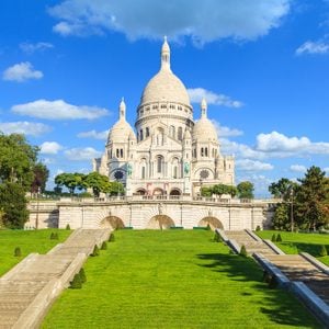 A closup of Basilica Sacre Coeur in Montmartre in Paris, France