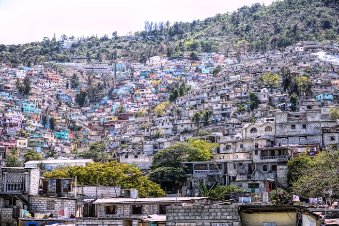 Digital art, Housing stacked up a hillside in Port-Au-Prince, Haiti