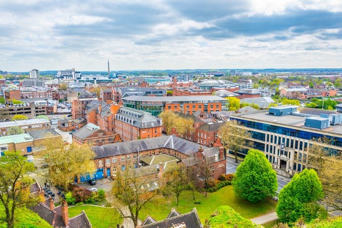 Aerial view of Nottingham, England