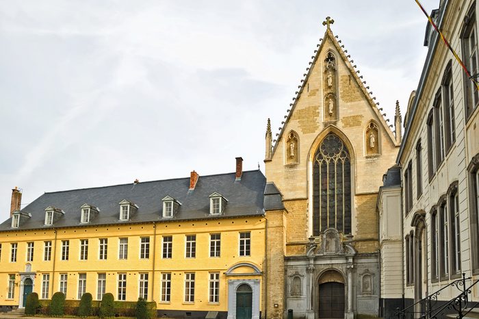 Church and square in Abbey de la Cambre in Brussels, Belgium. This abbey was known from 13 century