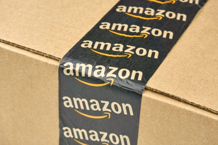 MONTREAL, CANADA - MARCH 10, 2016 - Amazon shipping box with branded tape on it. Amazon is one of the most popular and biggest online store.