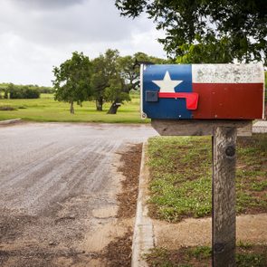 Mailbox painted with the Texas Flag in a street in Texas, USA