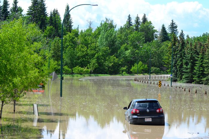 Calgary, Alberta, Canada, June 22 2013: Flooded city streets from once in a life time flood in Calgary, Alberta