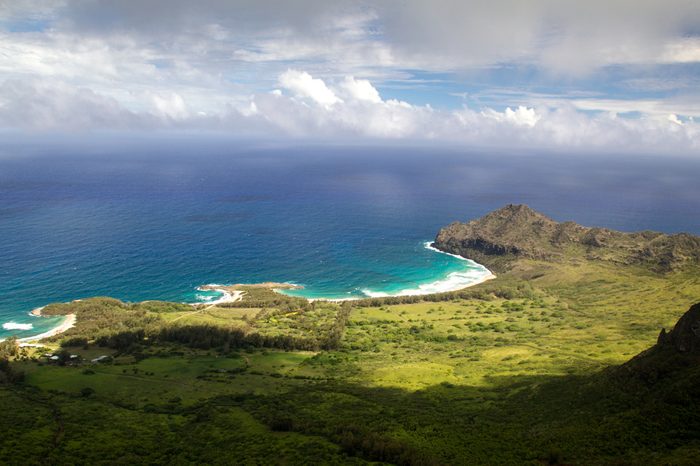 Aerial view of East Coast of Kauai, Hawaii, USA near Lihue.