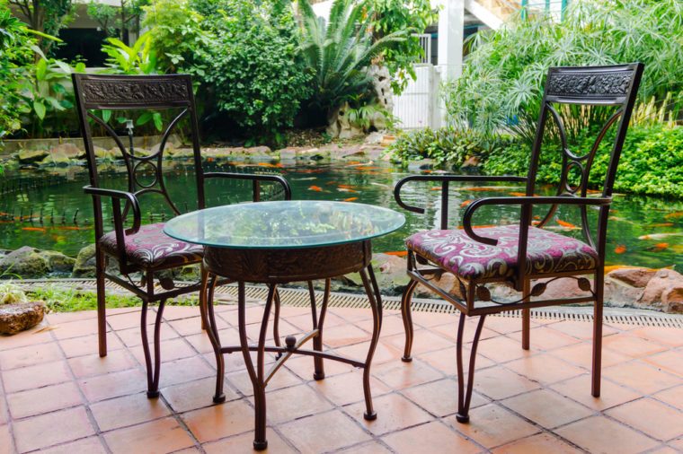 Table and chairs in garden