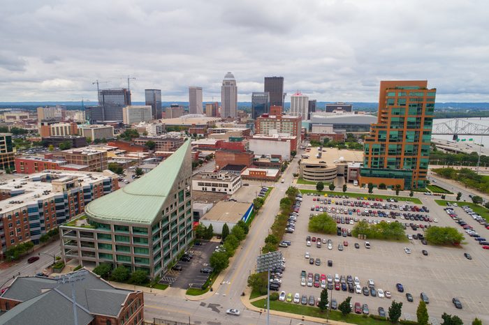 Aerial view of Downtown DesMoines Iowa