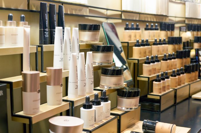 ROME, ITALY - CIRCA NOVEMBER, 2017: Giorgio Armani beauty products on display at a second flagship store of Rinascente in Rome.