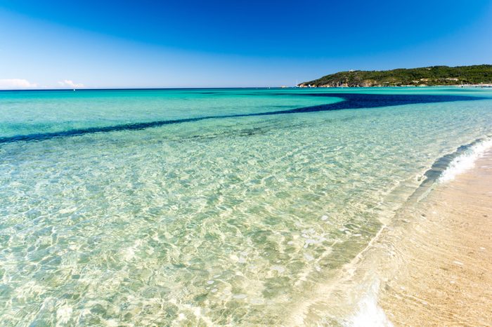 crystal clear water on Pampelonne beach near Saint Tropez, French riviera, cote d'azur, France