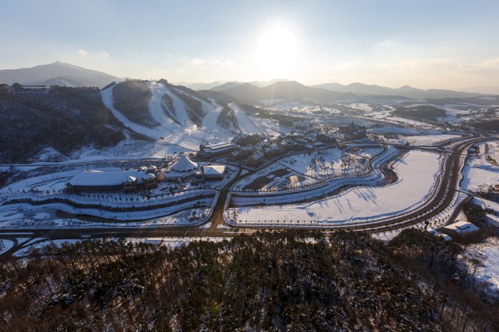 PYEONGCHANG, SOUTH KOREA: Winter view of ski resort in Pyeongchang, South Korea. PYEONGCHANG, SOUTH KOREA/2016