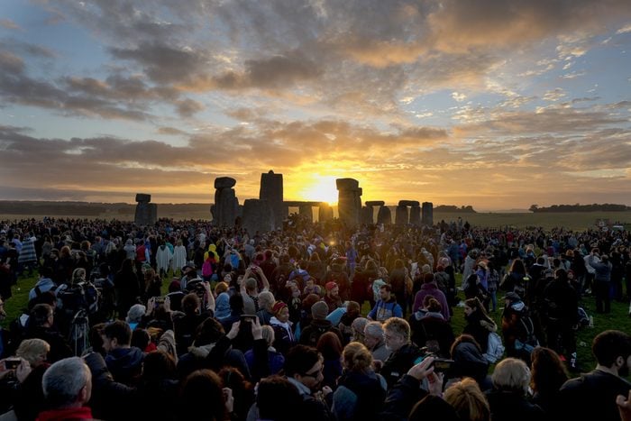 Summer solstice at the ancient stone circle at Stonehenge World Heritage site in Wiltshire.
