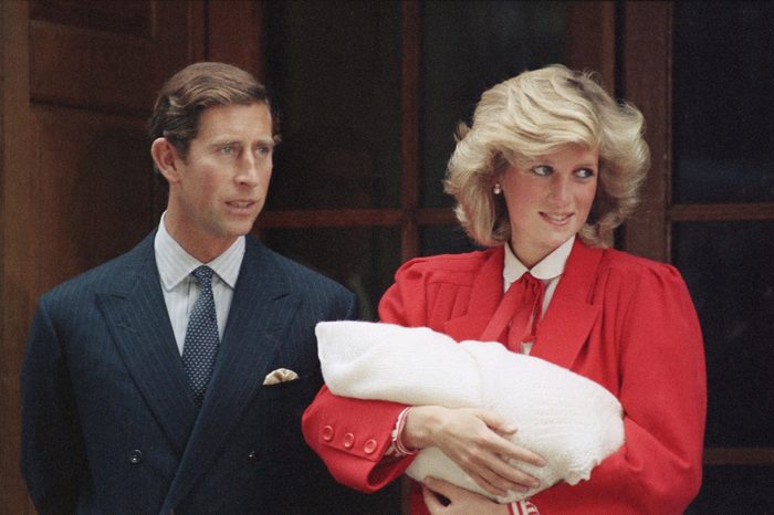 The Prince and Princess of Wales, Prince Charles and Princess Diana, leave St. Mary's Hospital in Paddington, London with their new baby son on . Princess Diana carries new baby, Prince Harry who was born on Sept. 15