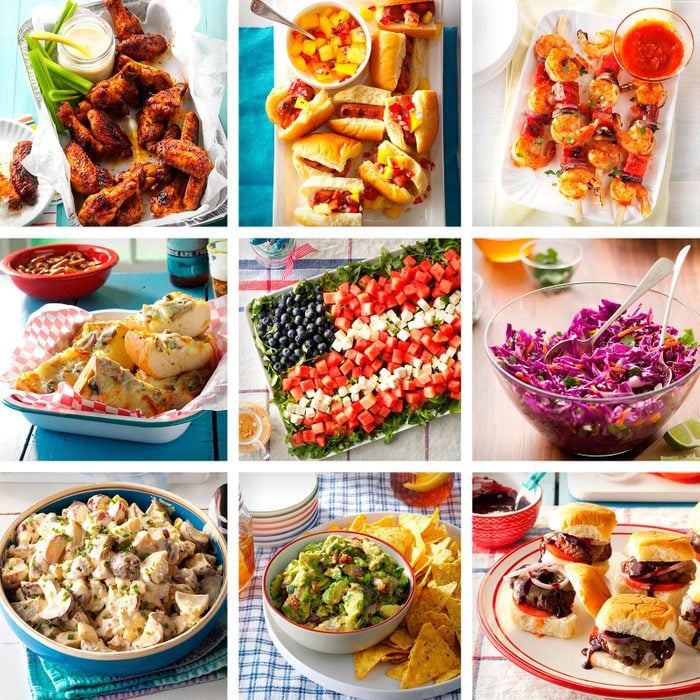 collage of nine Festive Fourth Of July Appetizers