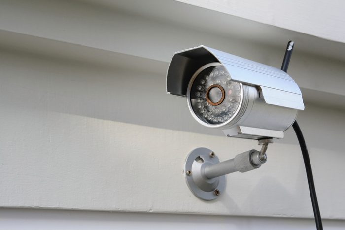 Silver CCTV Camera on the white wall