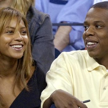 Singer Beyonce Knowles, left, and rapper Jay-Z, watch the match between Lindsay Davenport, of the United States, and Kim Clijsters, of Belgium, at the U.S. Open tennis tournament in New York