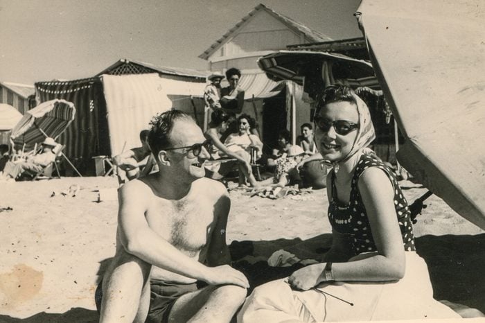 Vintage photo of couple on beach, forties