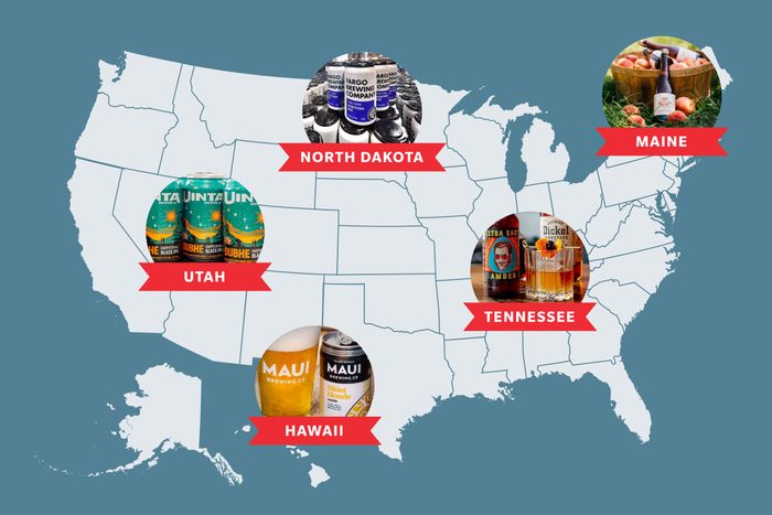 map of the United States showing the best craft beer in five states