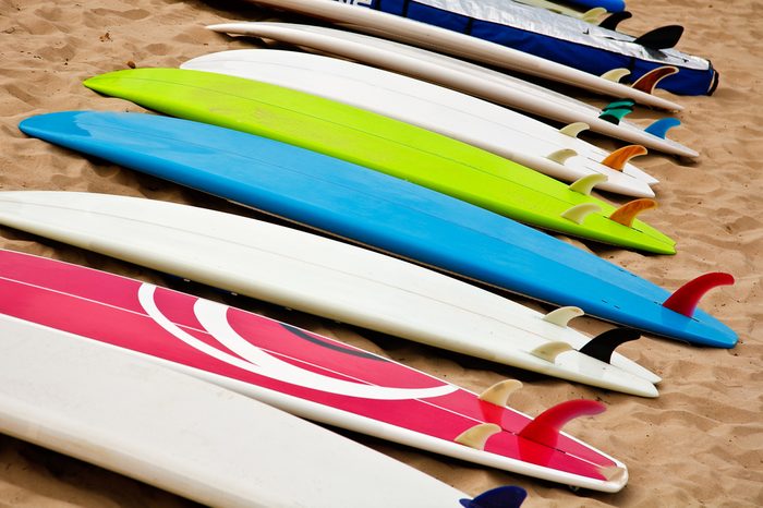 Colorful surf boards on the beach