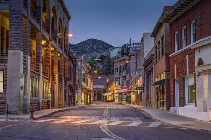Bisbee, AZ - MAY 24, 2015: Downtown Historic Bisbee, Arizona - formerly a copper mining town - photographed at night.
