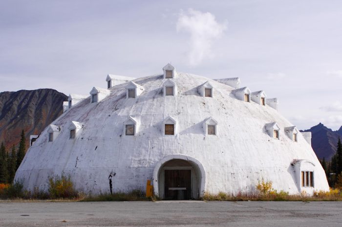 Cantwell, Alaska - September 5 2009: The famous abandoned Igloo City Hotel stands in the middle of nowhere by the Highway 3.