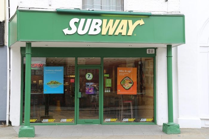 Oswestry, Shropshire, UK, 7 July 2017. Subway fast food shop.