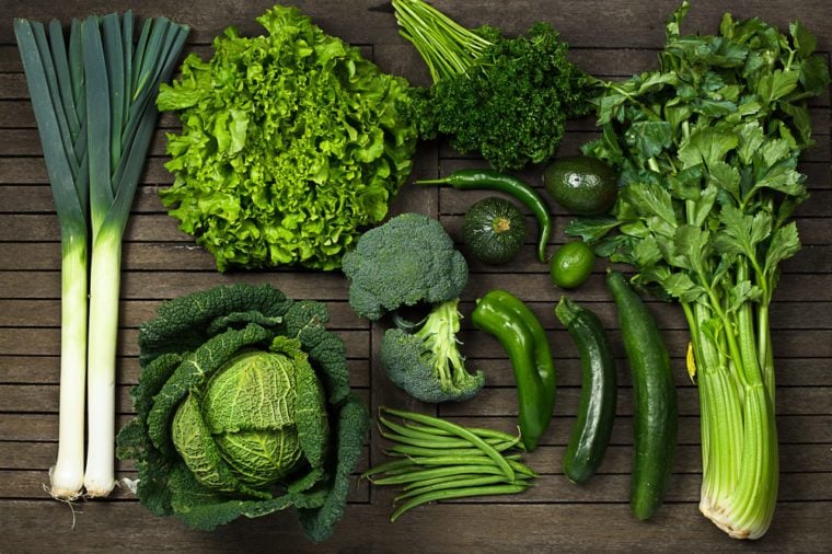 flat lay of vegetables green