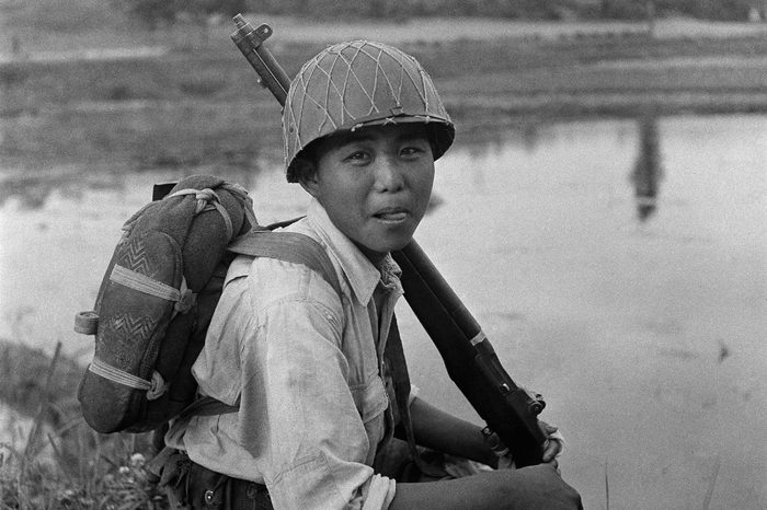 This is a South Korean soldier resting, near the 38th parallel in his long battle against the inroads of communism into this country. On June 25, North Korean communist troops invaded American-sponsored South Korea in a surprise onslaught