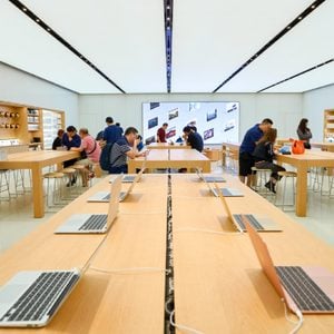 HONG KONG - CIRCA SEPTEMBER, 2016: inside of Apple store. Apple Store is a chain of retail stores owned and operated by Apple Inc., dealing with computers and consumer electronics.