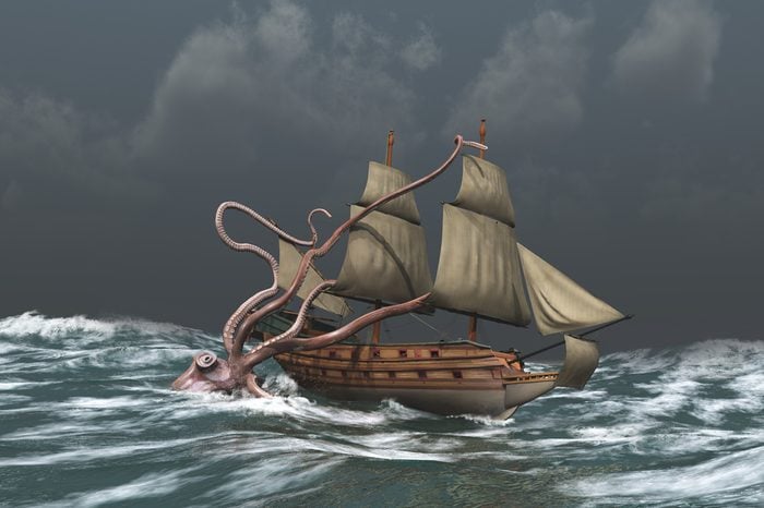 Kraken attacking an ancient ship