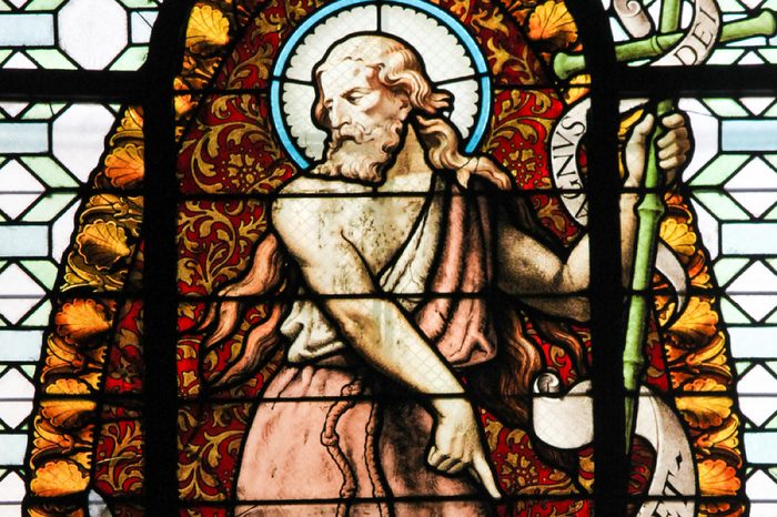 PARIS, FRANCE - MARCH 4, 2011: Stained Glass in the Church of Sainte Sulpice, Paris, depicting Saint John the Baptist.