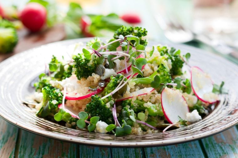 Broccoli,radish and feta salad with quinoa