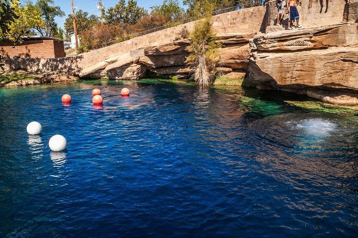 At 80 feet deep with clear blue water, the Blue Hole on Route 66 in Santa Rosa, New Mexico is a hidden gem