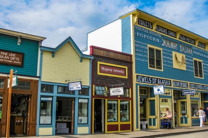 Skagway, Alaska, United States - August 7, 2009: Klondike Gold Rush National Historic Park. Historic buildings are interspersed with new modern buildings. Its streets seem to come from in another age.