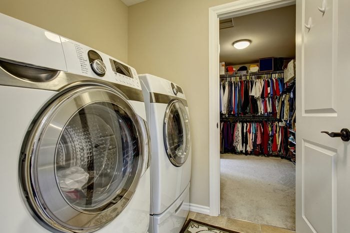 Excellent laundry room with washer, dryer and large closet.