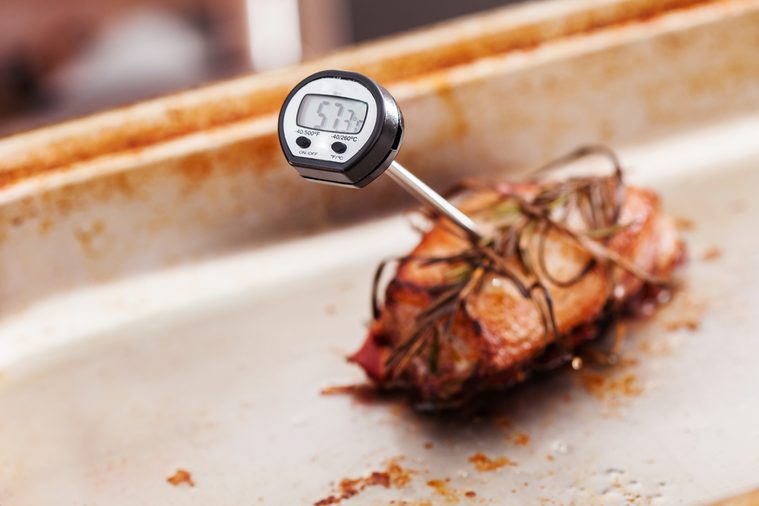Meat thermometer in the meat