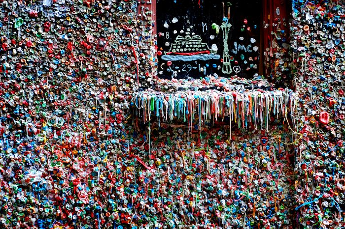 Seattle gum wall with colorful bubblegum stuck together