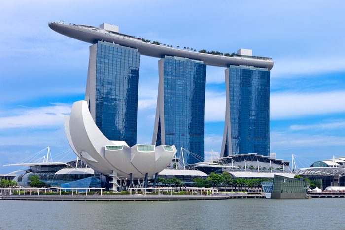 SINGAPORE - CIRCA AUGUST 2015: Marina Bay Sands hotel in Singapore. Marina Bay Sands is an integrated resort fronting Marina Bay in Singapore, august 2015, Singapore